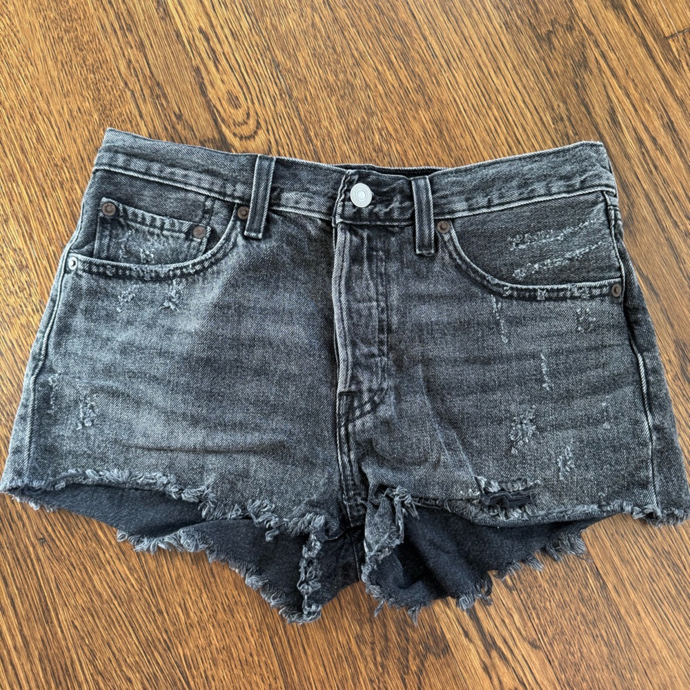 Distressed Black Denim Shorts